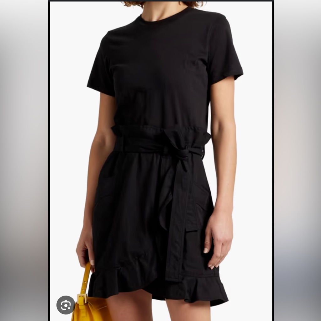 Derek Lam 10 Crosby Dress Sz 10 $295 Black Hudson T-Shirt Ruffle Cotton Euc